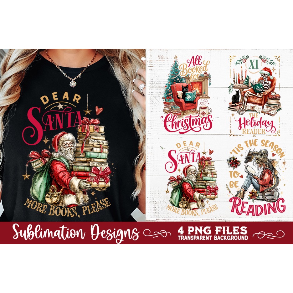 Christmas Book Lover 4 PNG Retro PNG Sublimation (8) 3