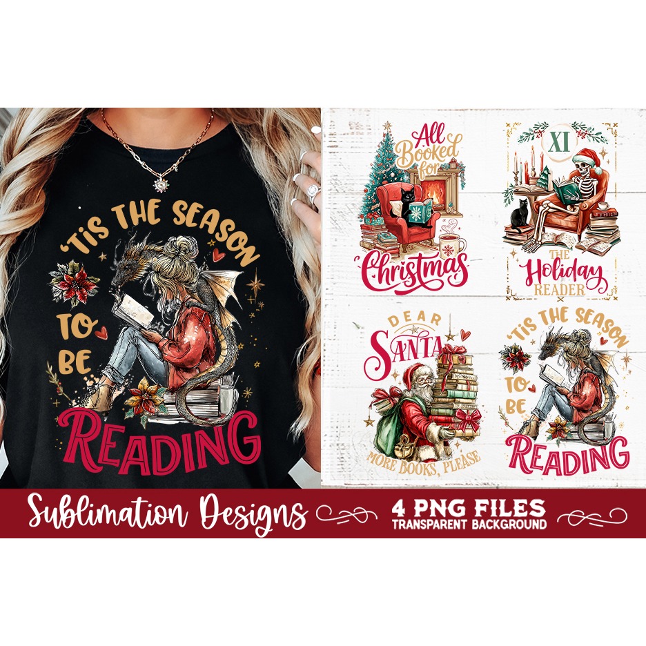 Christmas Book Lover 4 PNG Retro PNG Sublimation (8) 4