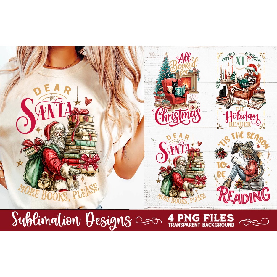 Christmas Book Lover 4 PNG Retro PNG Sublimation (8) 5