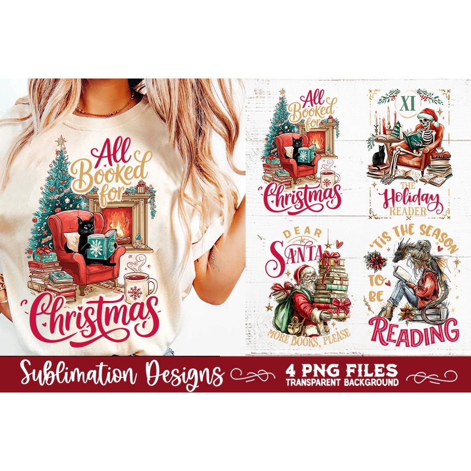 Christmas Book Lover 4 PNG Retro PNG Sublimation (8) 6