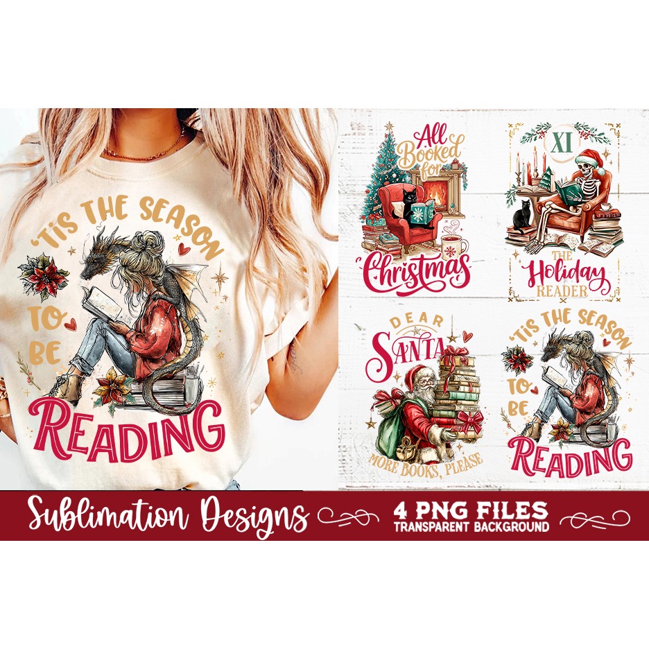 Christmas Book Lover 4 PNG Retro PNG Sublimation (8) 7