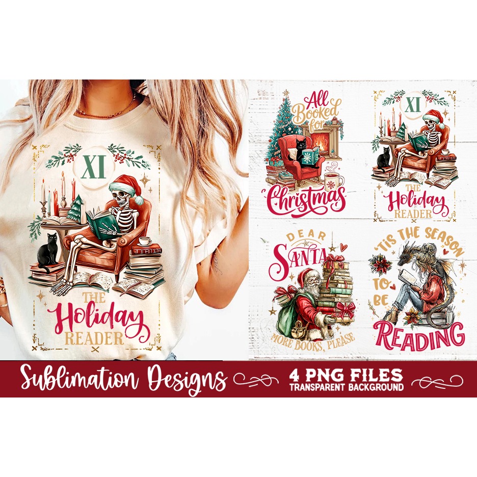 Christmas Book Lover 4 PNG Retro PNG Sublimation (8) 8