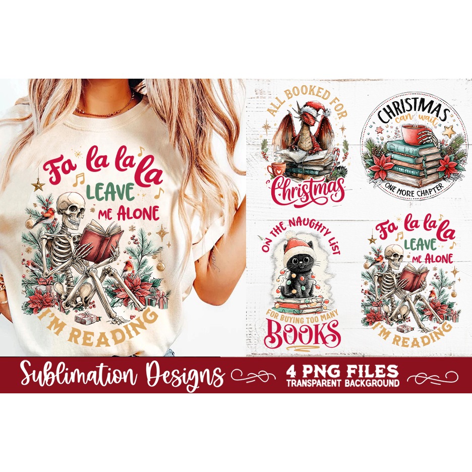 Christmas Book Lover 4 PNG Retro PNG Sublimation (9)