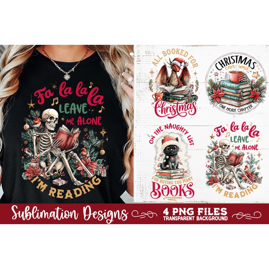 Christmas Book Lover 4 PNG Retro PNG Sublimation (9) 2