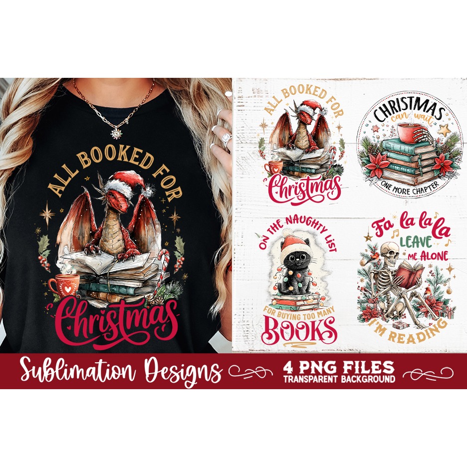 Christmas Book Lover 4 PNG Retro PNG Sublimation (9) 3