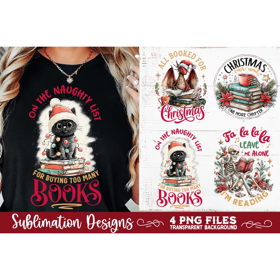 Christmas Book Lover 4 PNG Retro PNG Sublimation (9) 4