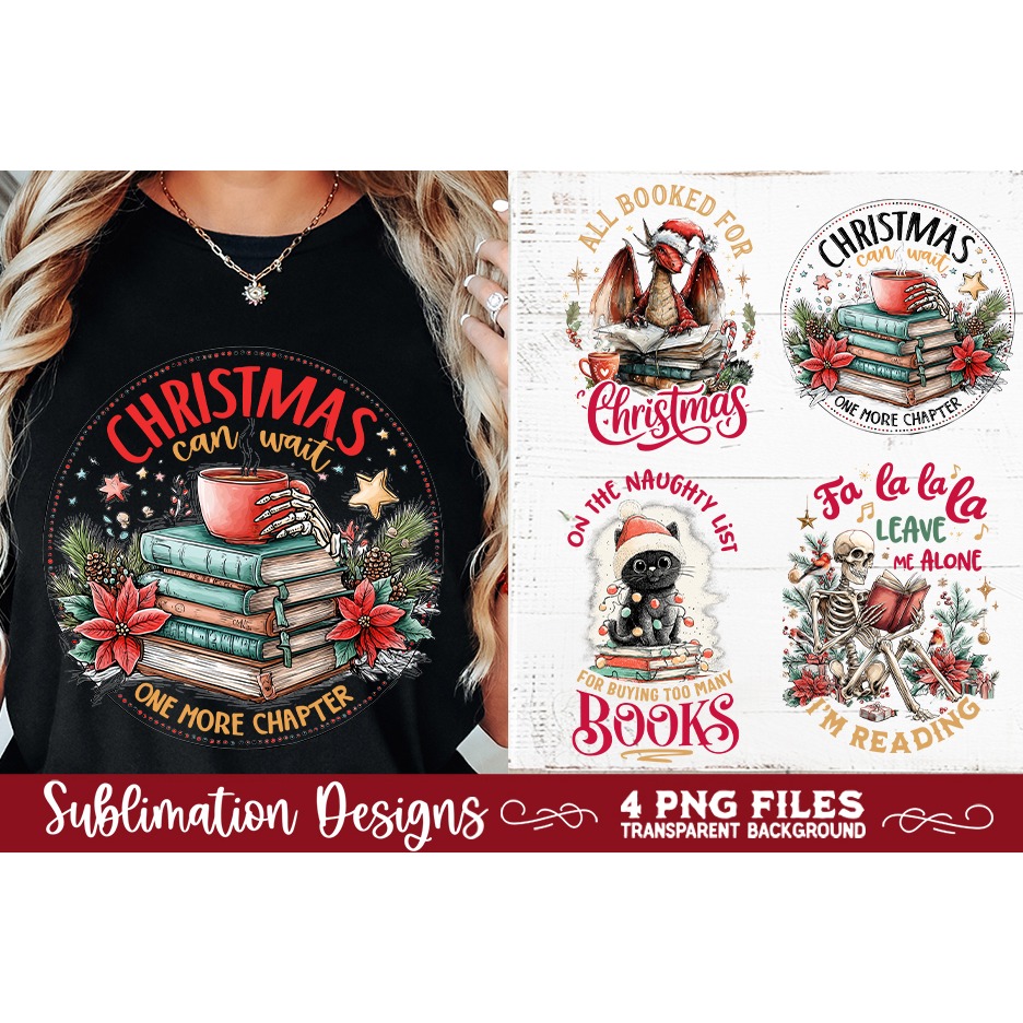 Christmas Book Lover 4 PNG Retro PNG Sublimation (9) 5