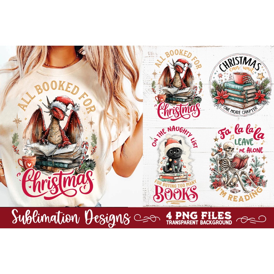 Christmas Book Lover 4 PNG Retro PNG Sublimation (9) 6