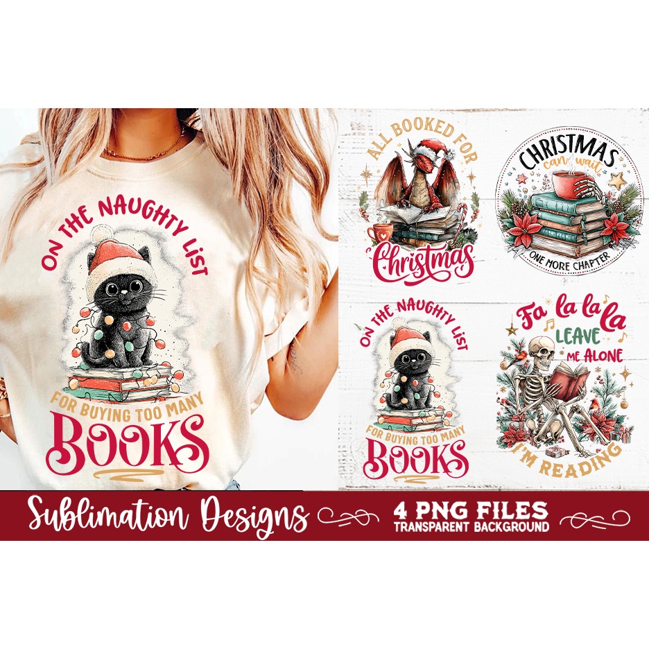 Christmas Book Lover 4 PNG Retro PNG Sublimation (9) 7