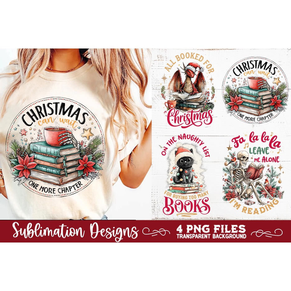 Christmas Book Lover 4 PNG Retro PNG Sublimation (9) 8
