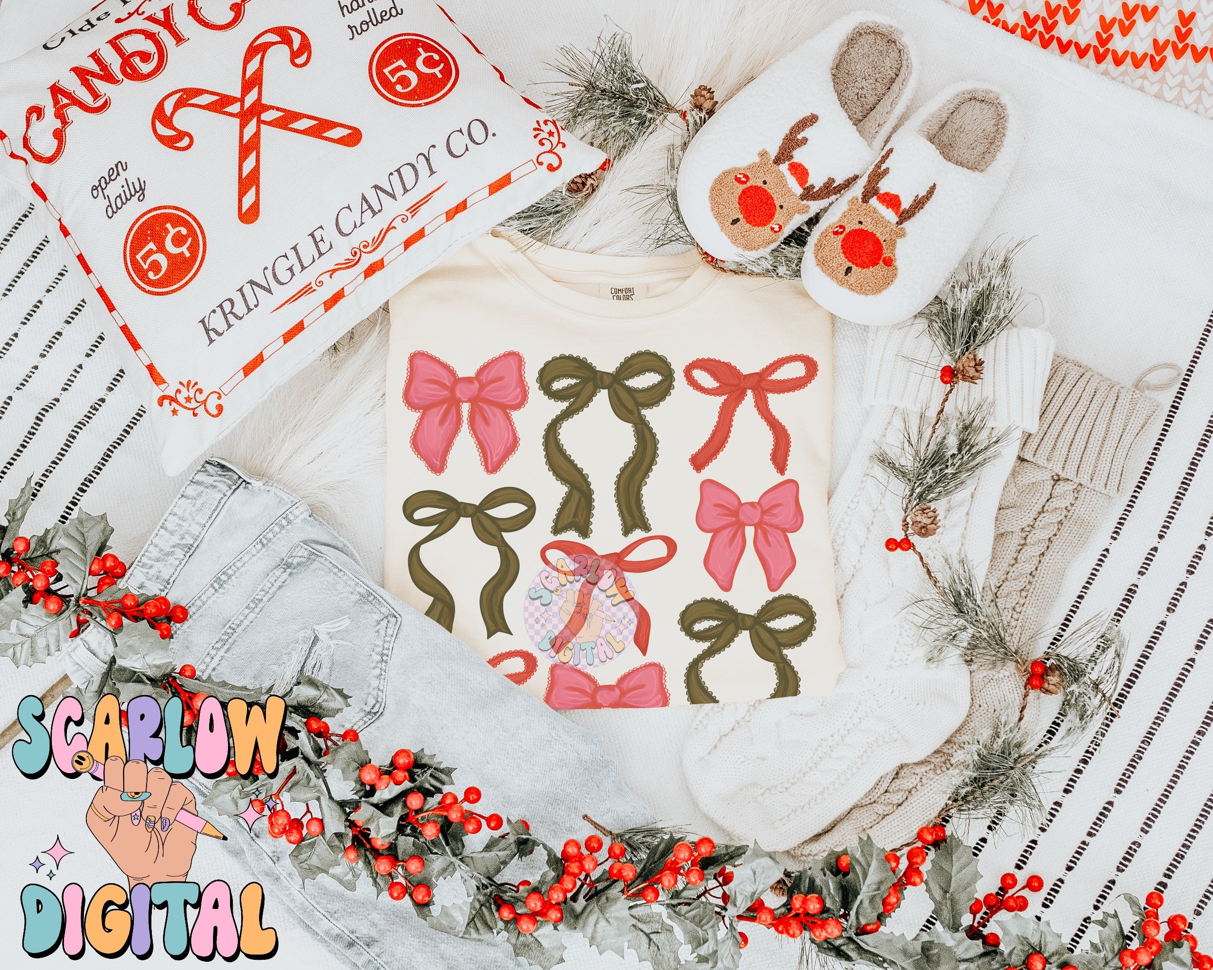 Christmas Bows PNG Digital Design Download, girly christmas png, coquette christmas png, traditional christmas png, xmas girl png designs 3