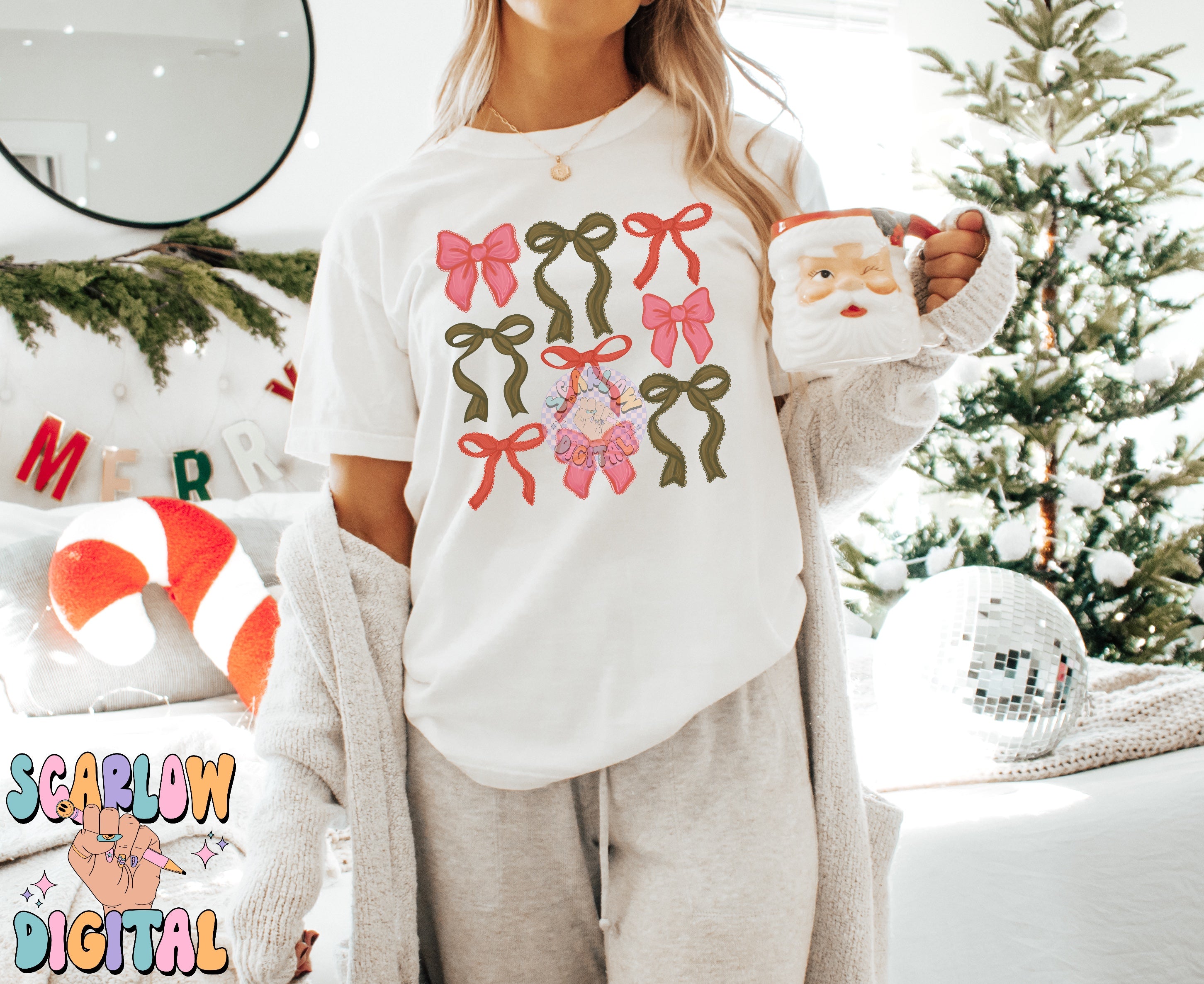 Christmas Bows PNG Digital Design Download, girly christmas png, coquette christmas png, traditional christmas png, xmas girl png designs 4