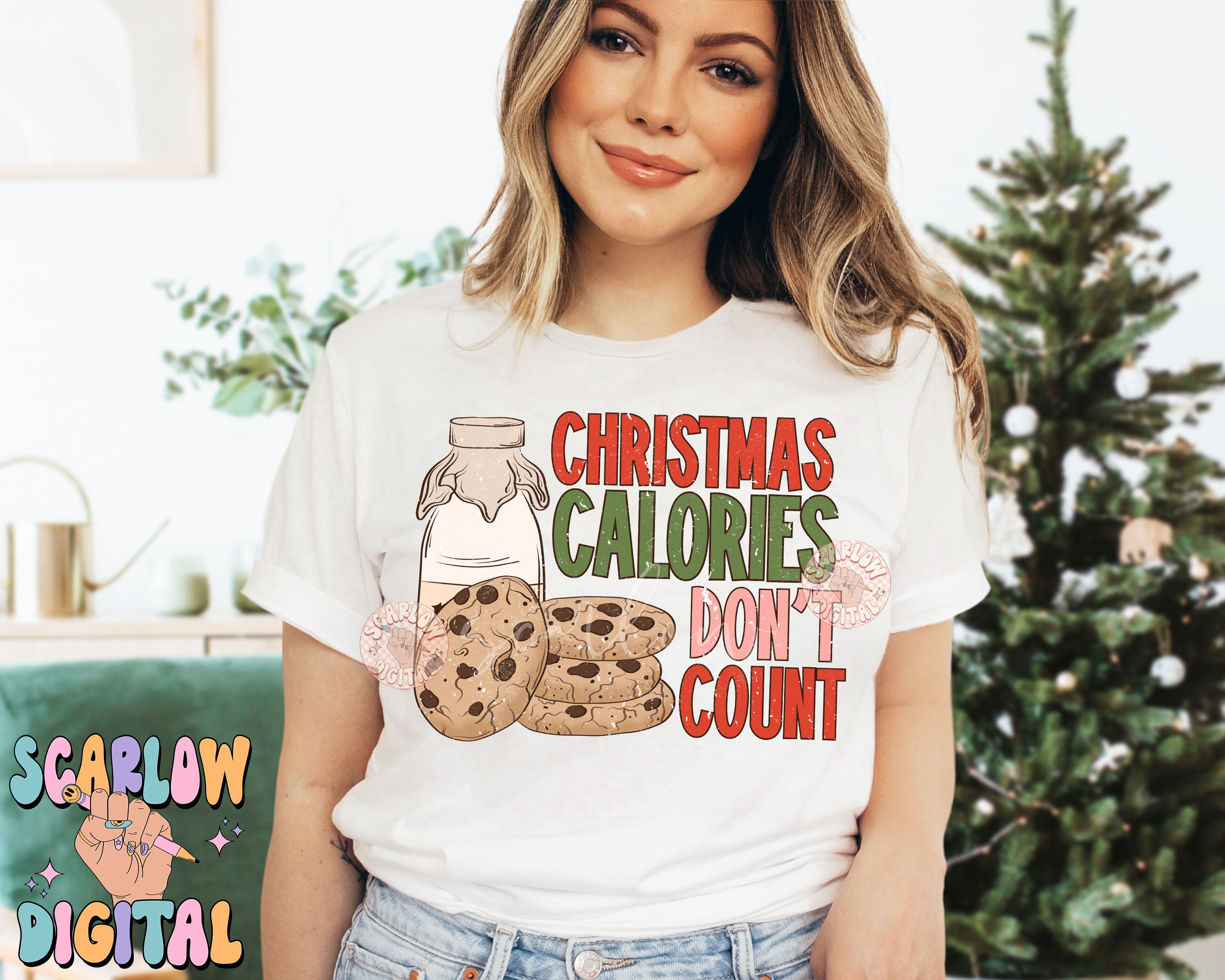 Christmas Calories Don't Count PNG Sublimation Digital Design Download-milk and cookies png, chocolate chip cookies png, funny christmas png 2