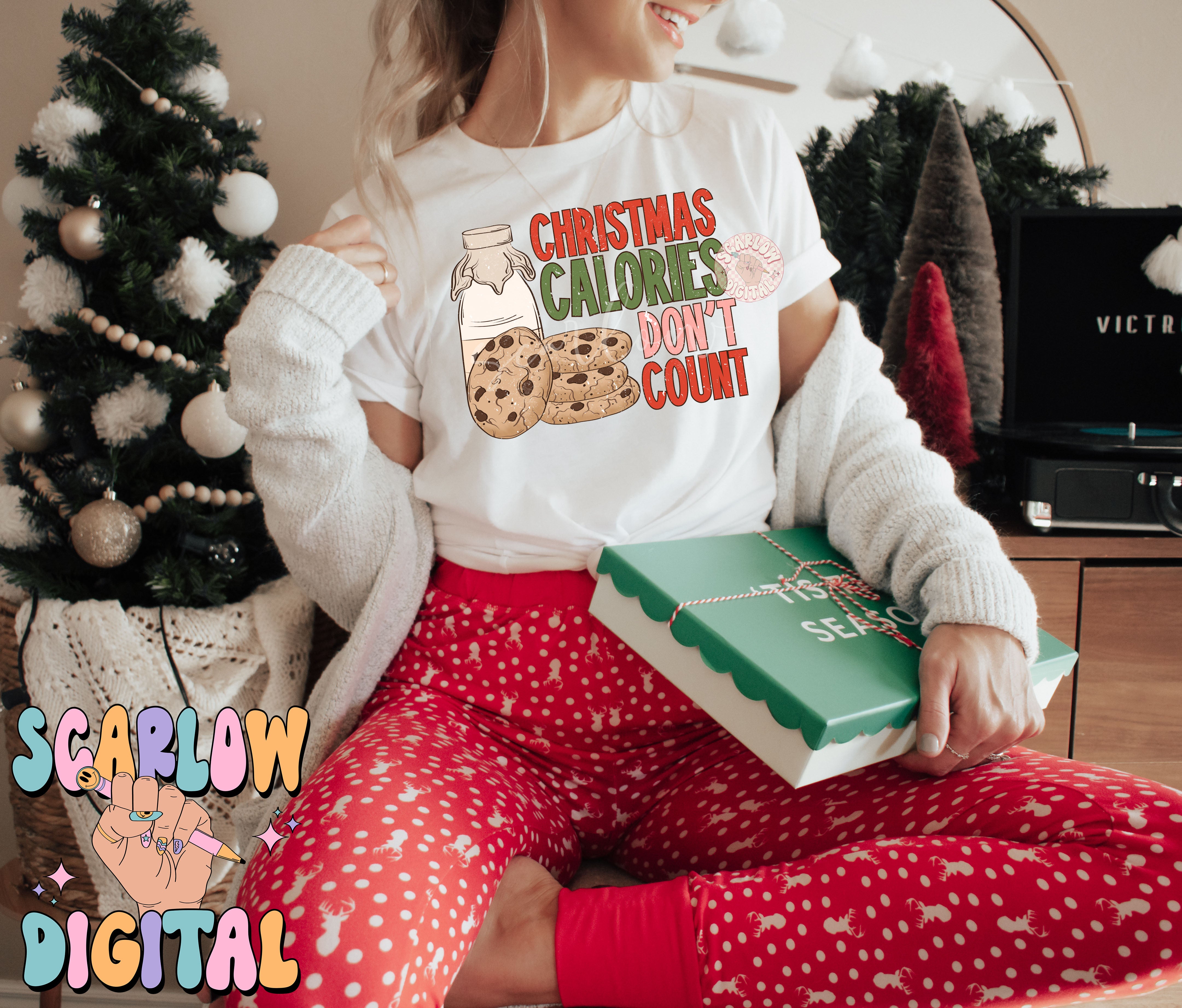Christmas Calories Don't Count PNG Sublimation Digital Design Download-milk and cookies png, chocolate chip cookies png, funny christmas png 4
