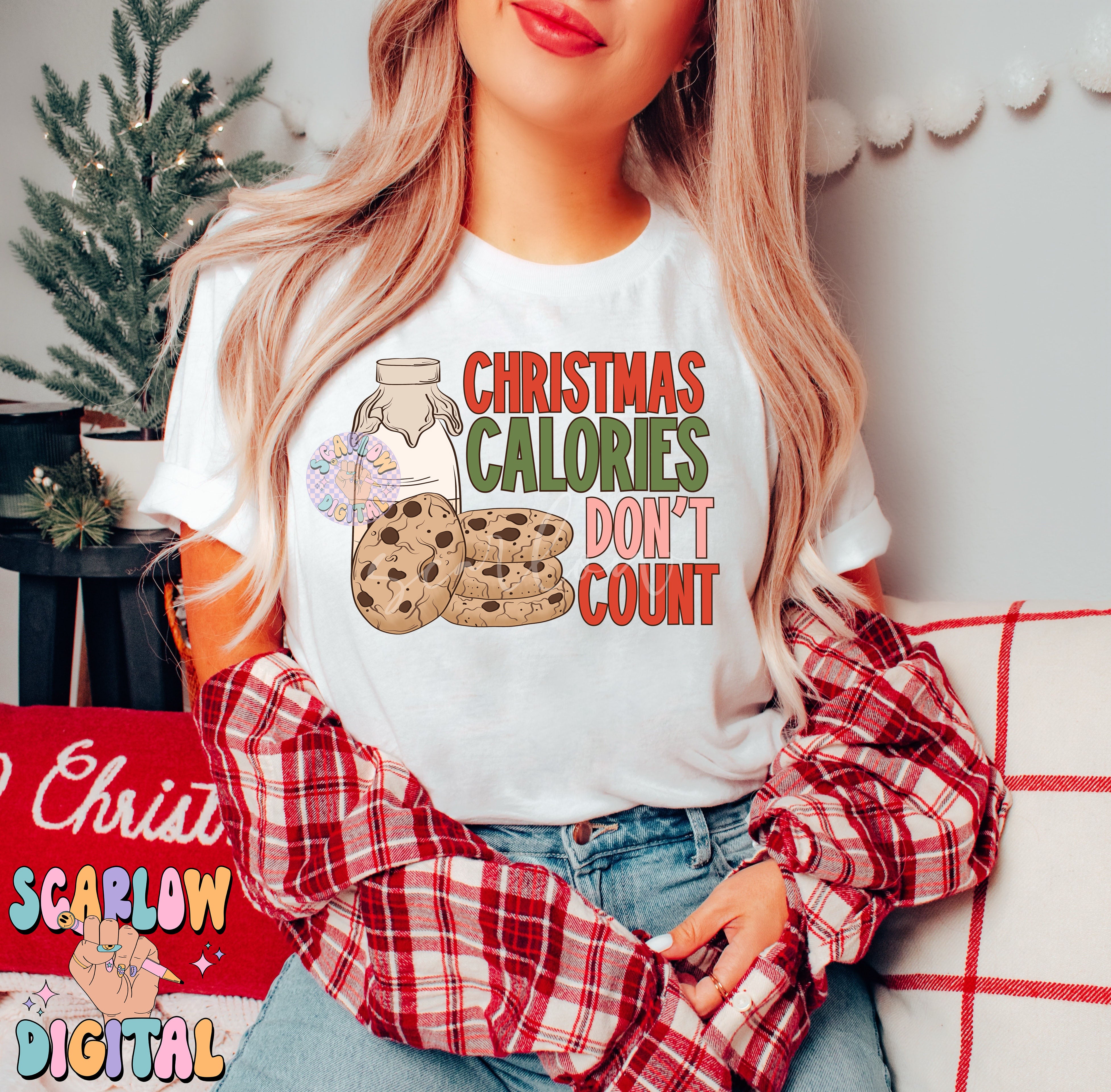 Christmas Calories Don't Count PNG Sublimation Digital Design Download-milk and cookies png, chocolate chip cookies png, funny christmas png 5