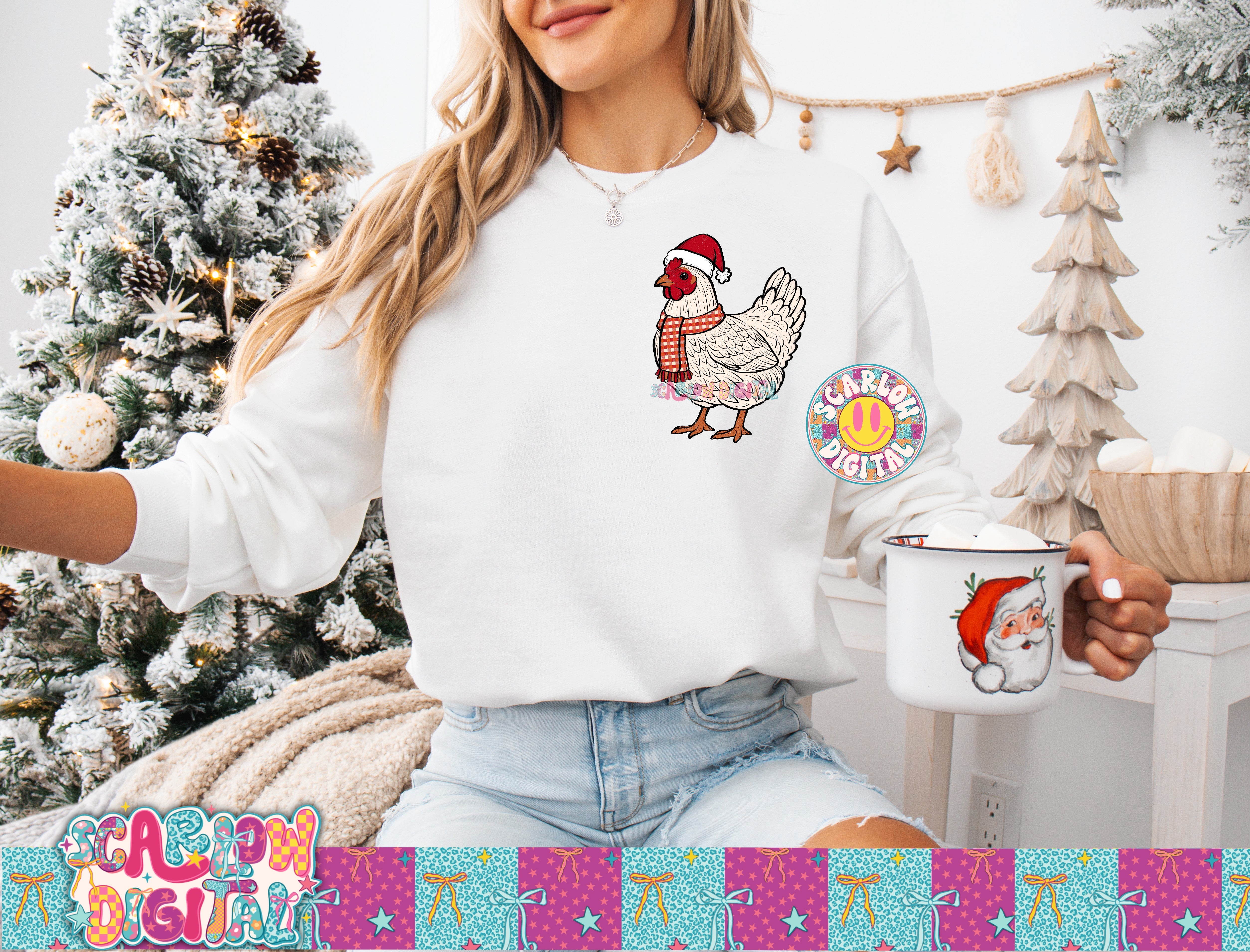 Christmas Chicken Pocket PNG Digital Design 2