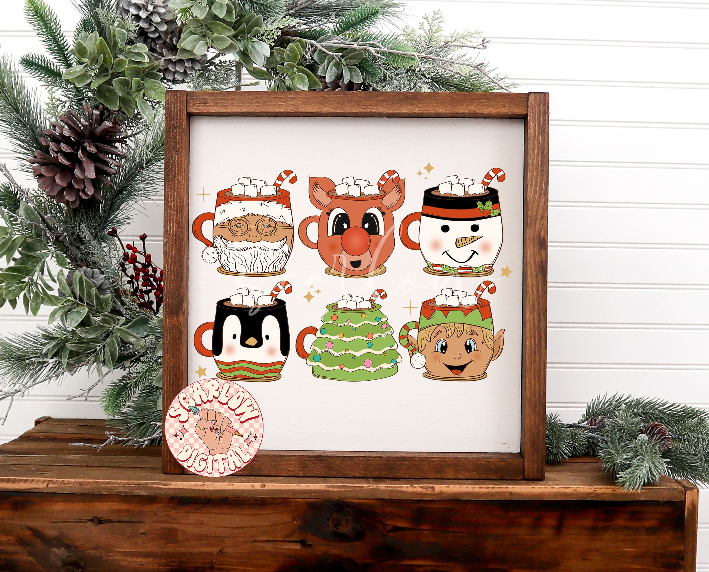 Christmas Coffee Cups PNG Sublimation Digital Design Download-santa claus png, reindeer png, snowman png, penguin png, christmas tree png 3
