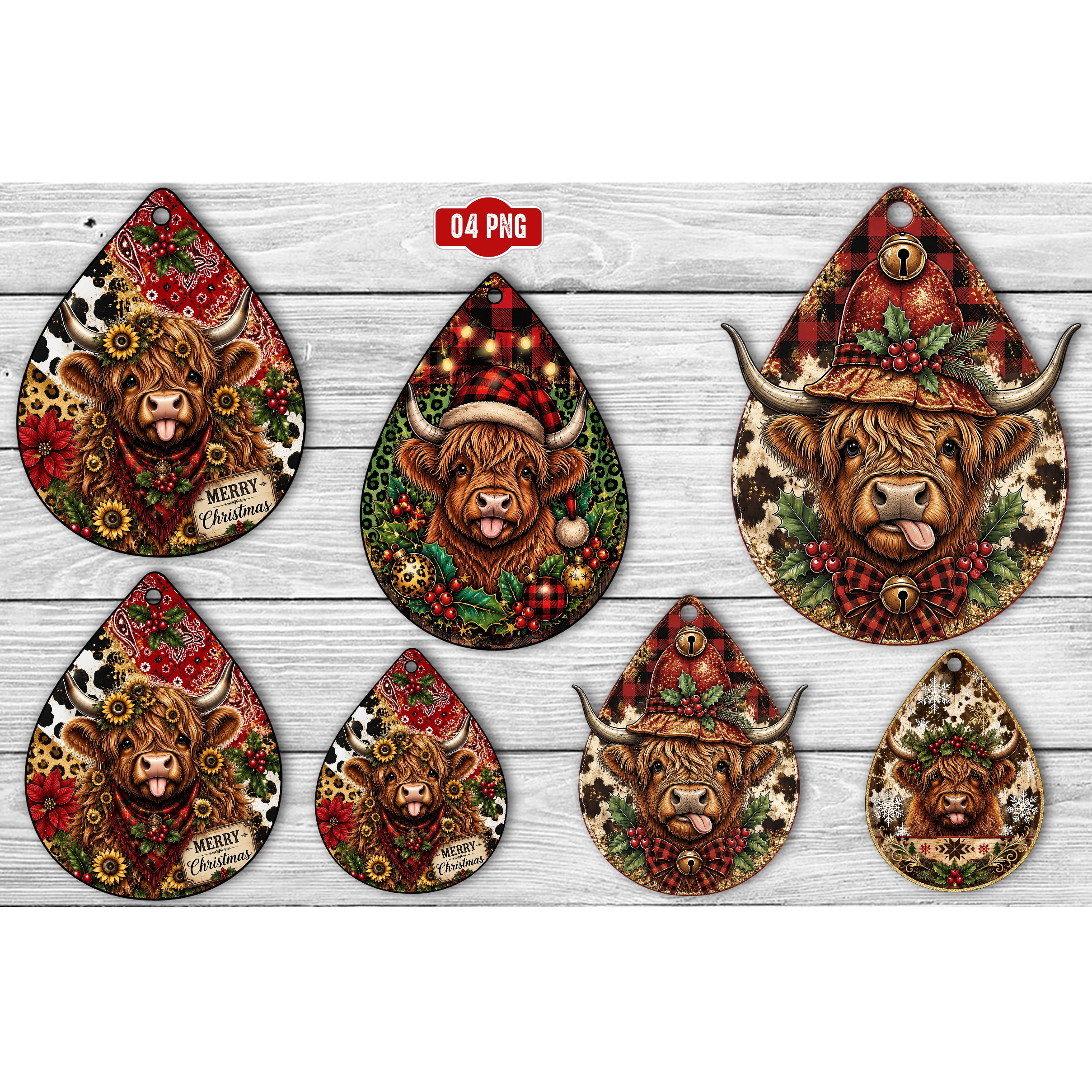 Christmas Cow Tag Earrings Png