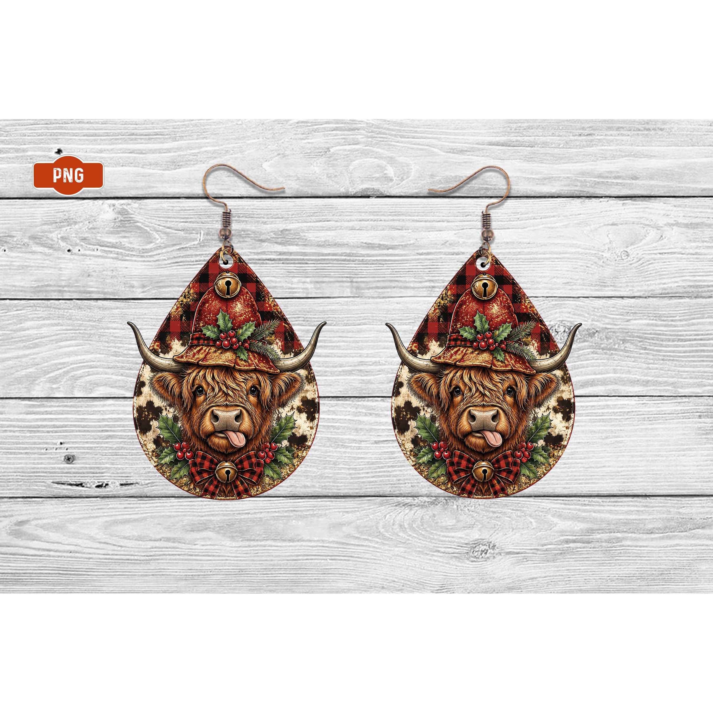 Christmas Cow Tag Earrings Png (2)