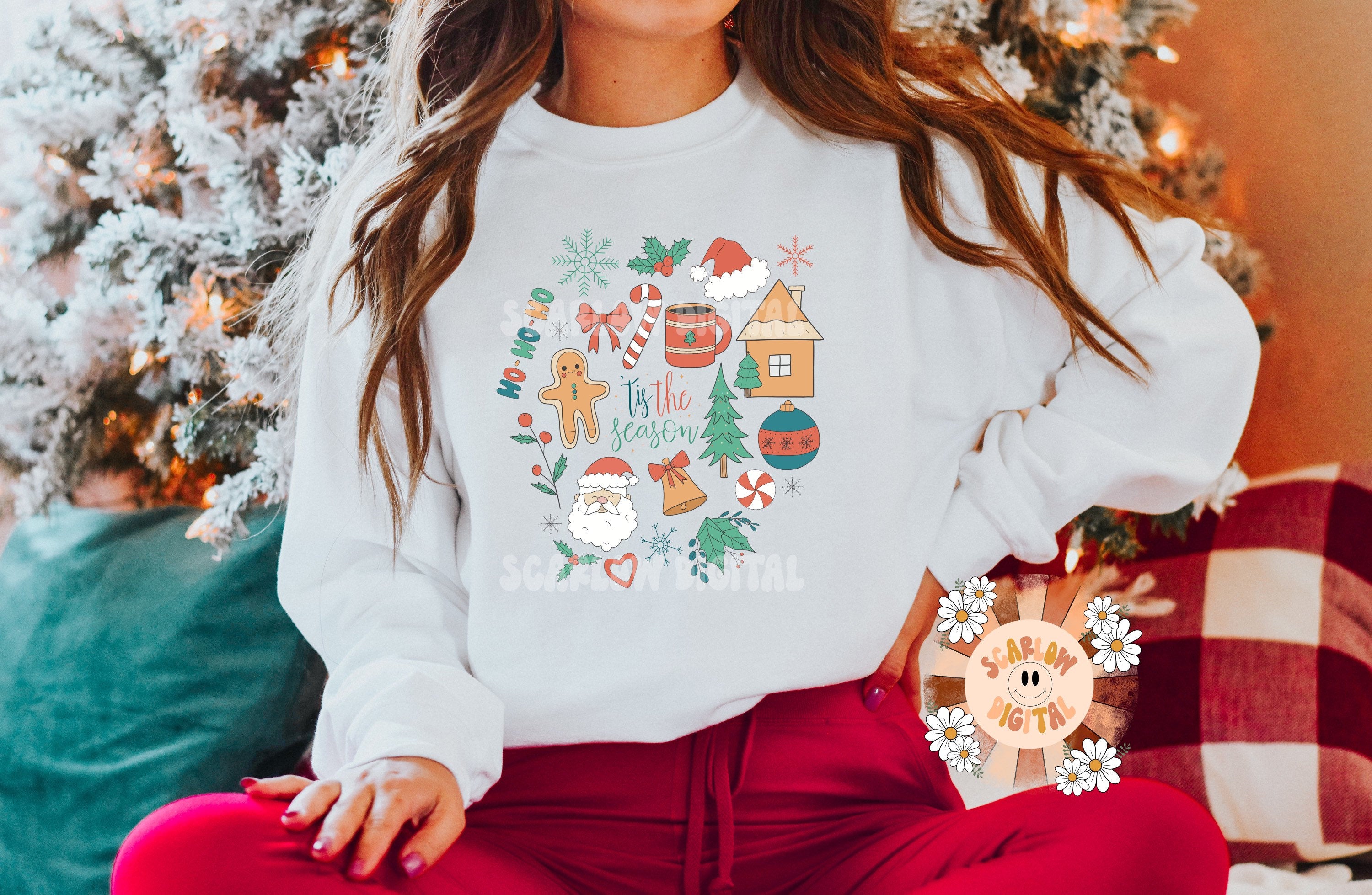 Christmas Doodles PNG Sublimation Design Download-Christmas tree png, Santa Claus png, candy cane png, gingerbread house png, ornament png 2