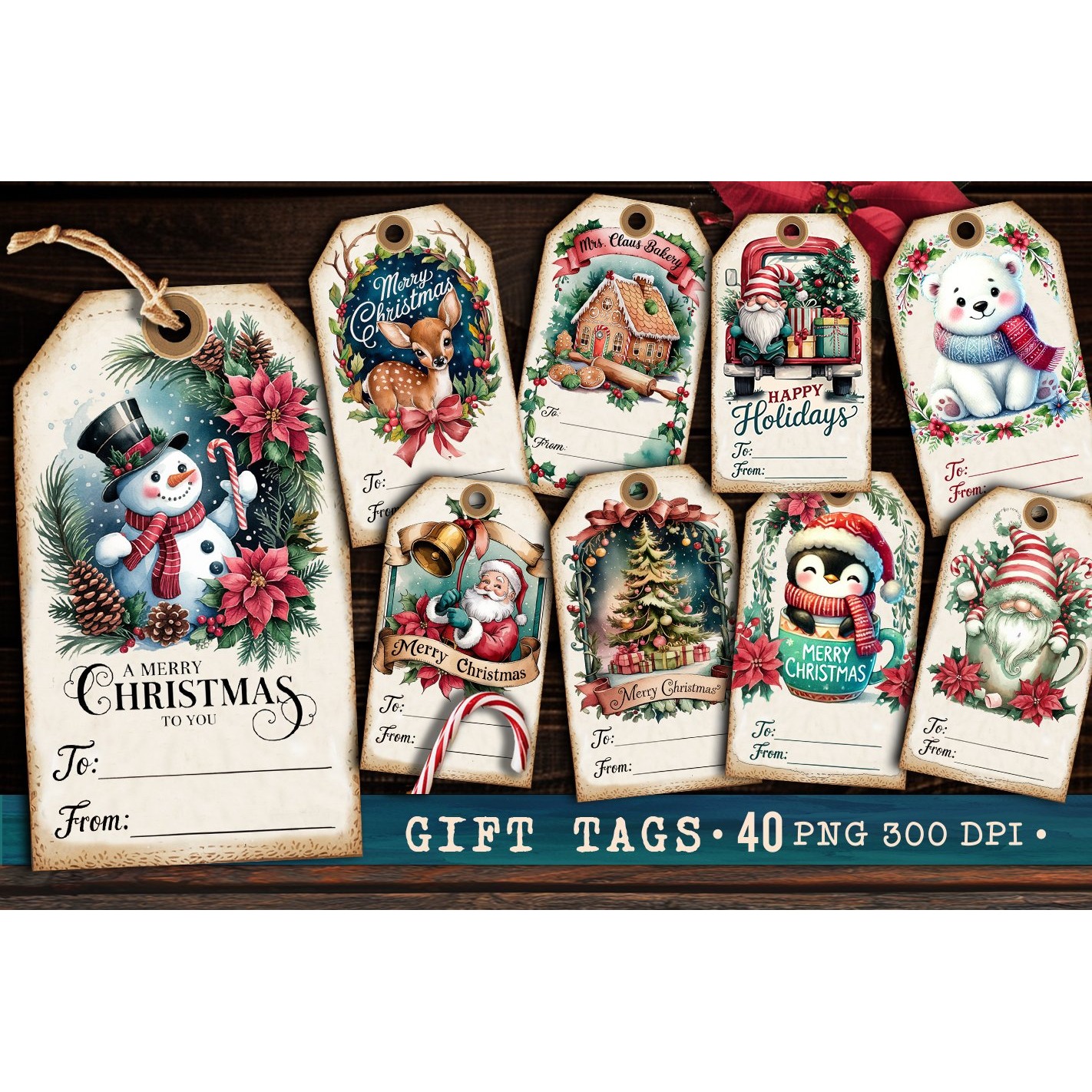 Christmas Gift Tags Bundle 40 PNG, Christmas labels PNG