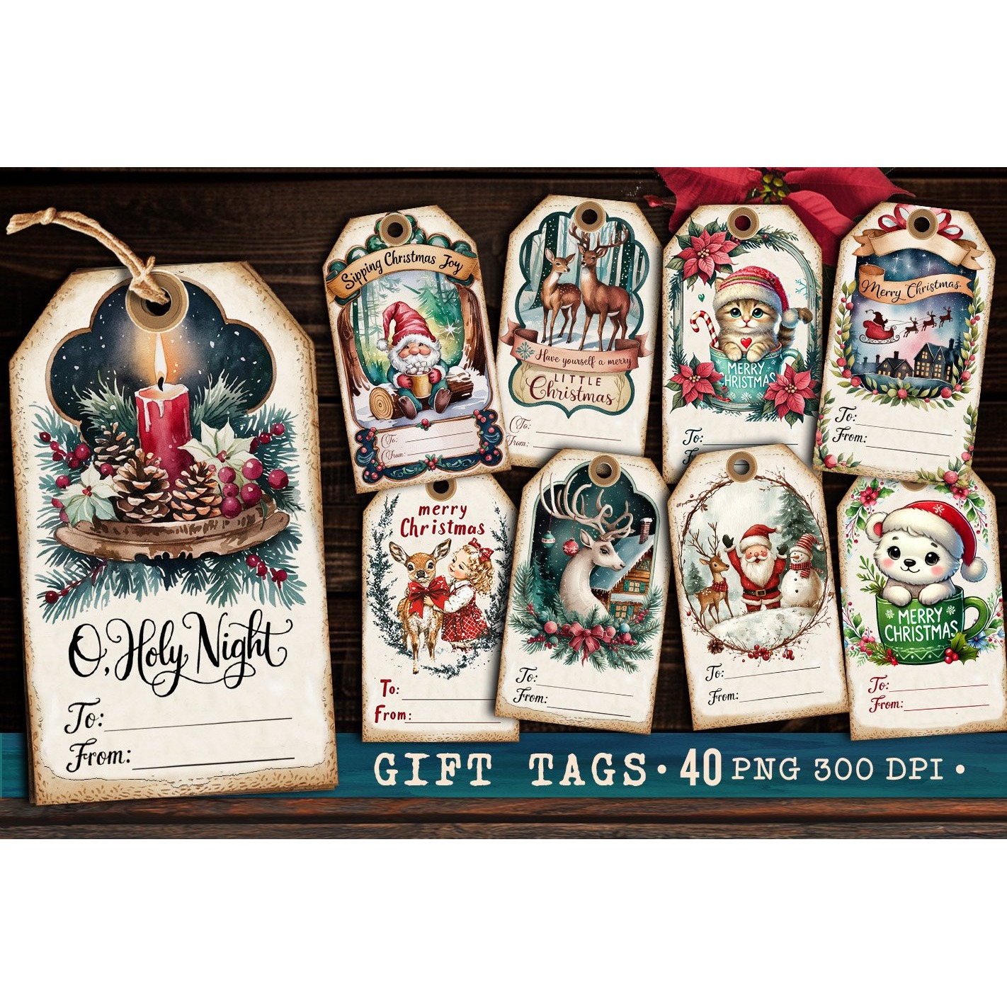 Christmas Gift Tags Bundle 40 PNG, Christmas labels PNG 2