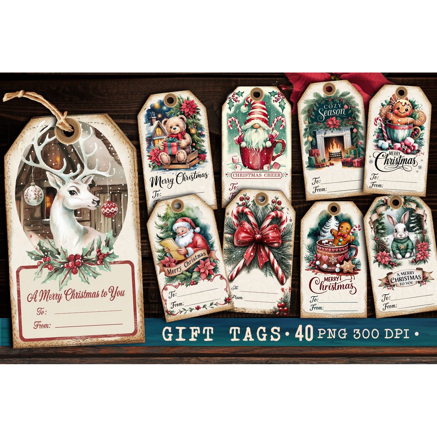 Christmas Gift Tags Bundle 40 PNG, Christmas labels PNG 3