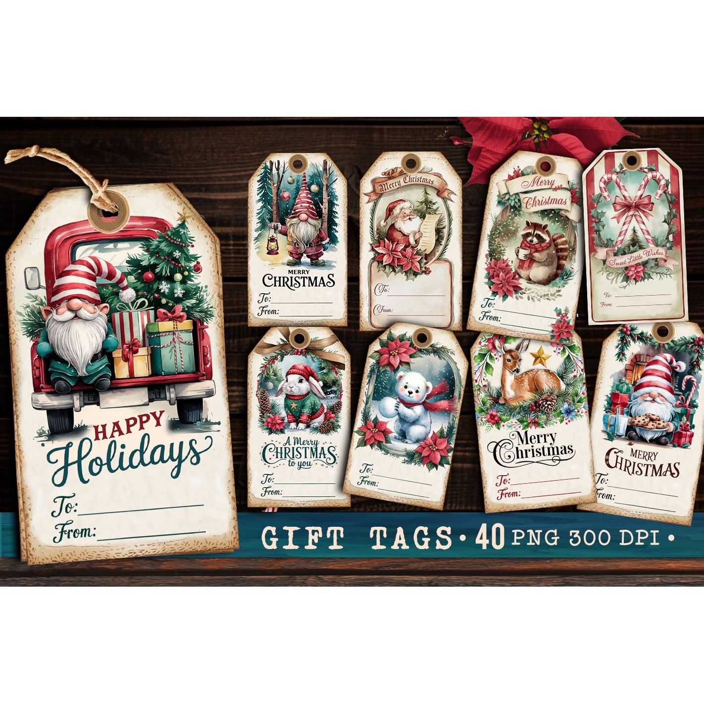 Christmas Gift Tags Bundle 40 PNG, Christmas labels PNG 4