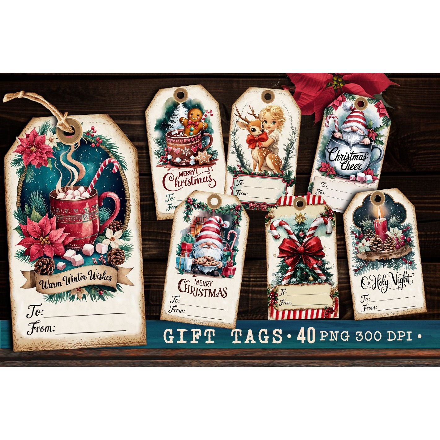 Christmas Gift Tags Bundle 40 PNG, Christmas labels PNG 5