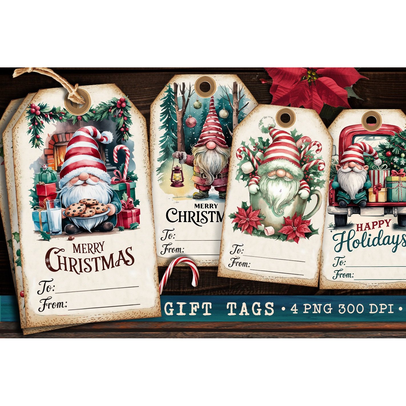 Christmas Gift Tags, Christmas labels, Christmas Gnomes tags