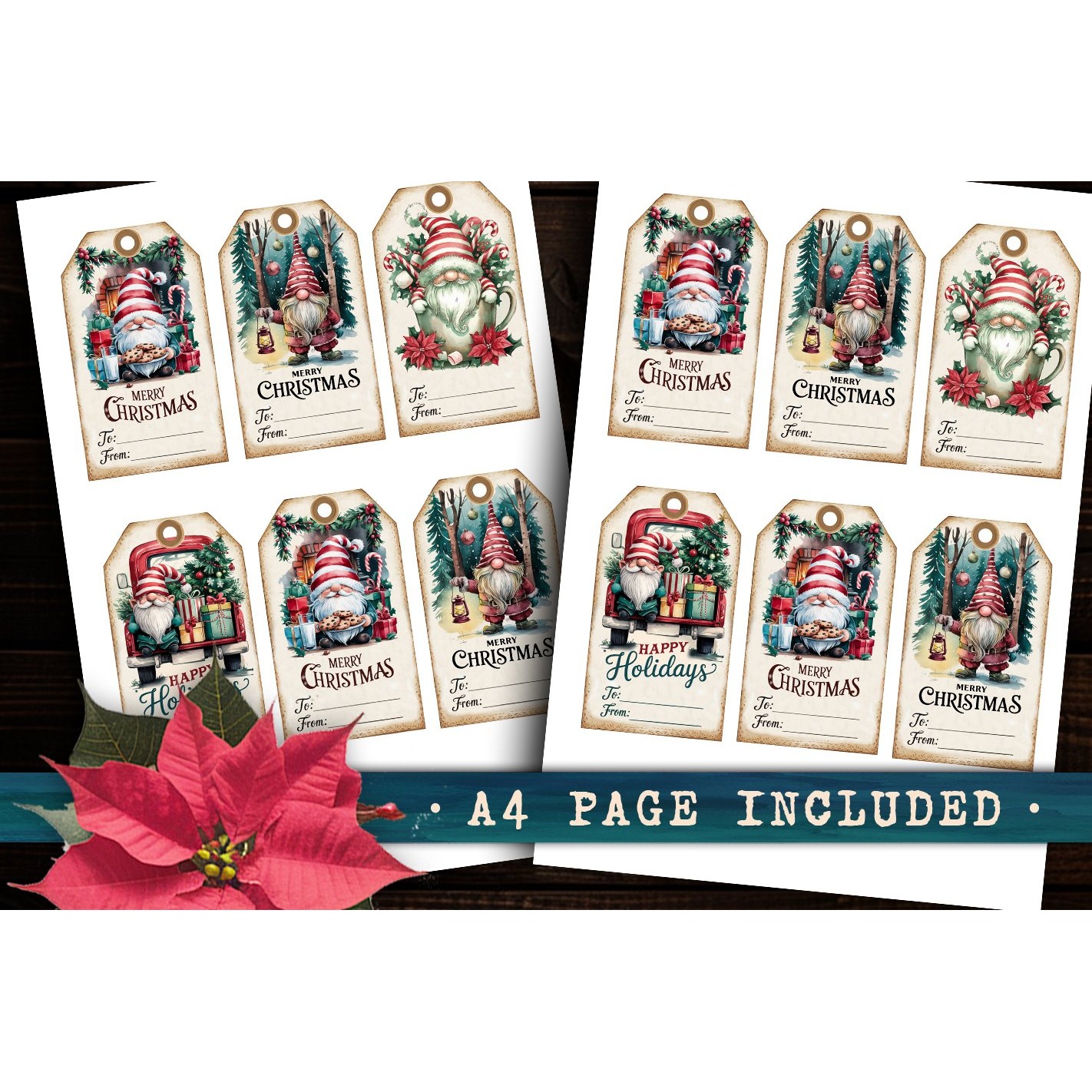 Christmas Gift Tags, Christmas labels, Christmas Gnomes tags 2