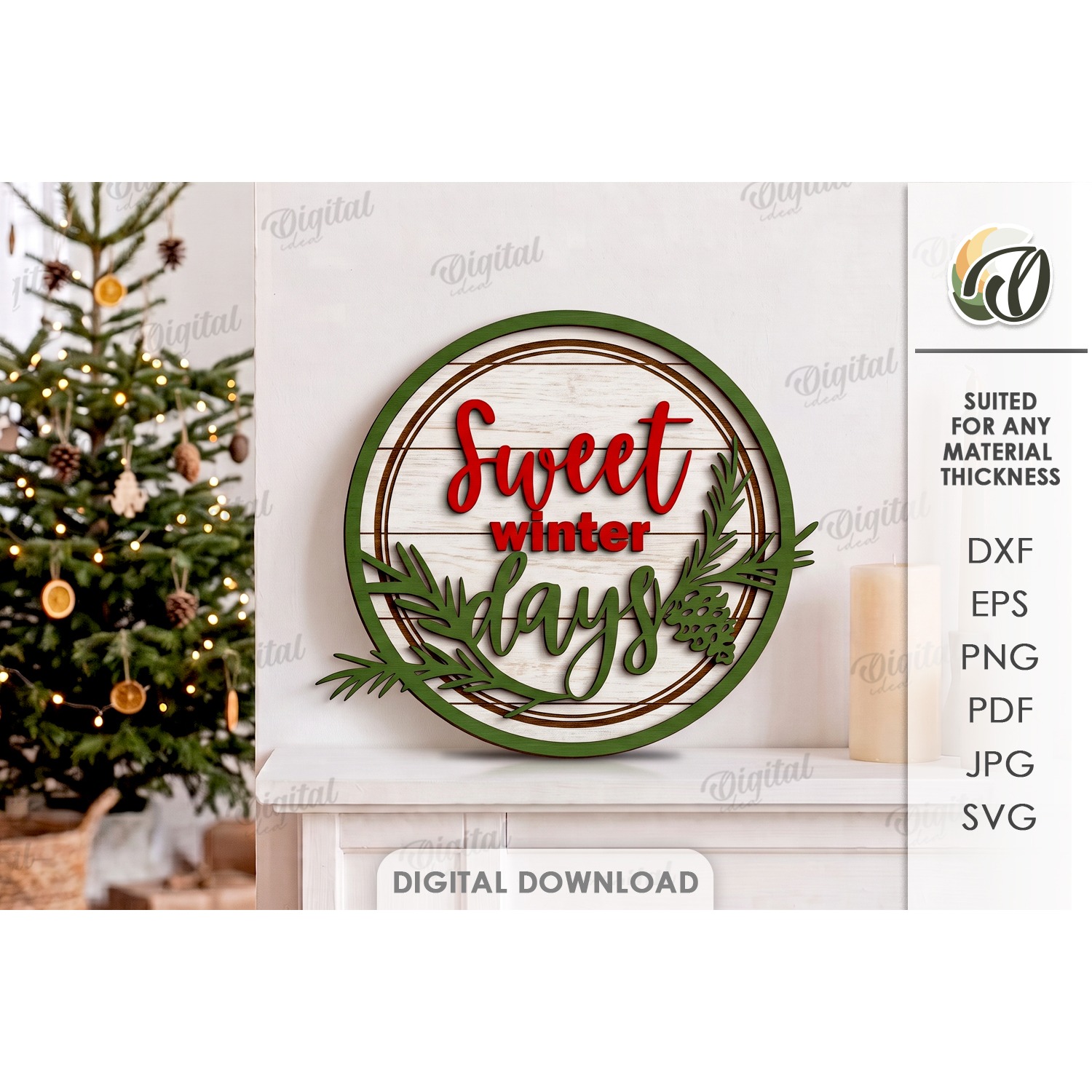 Christmas Grunge Round Sign Laser Cut. Christmas Decor SVG (2)