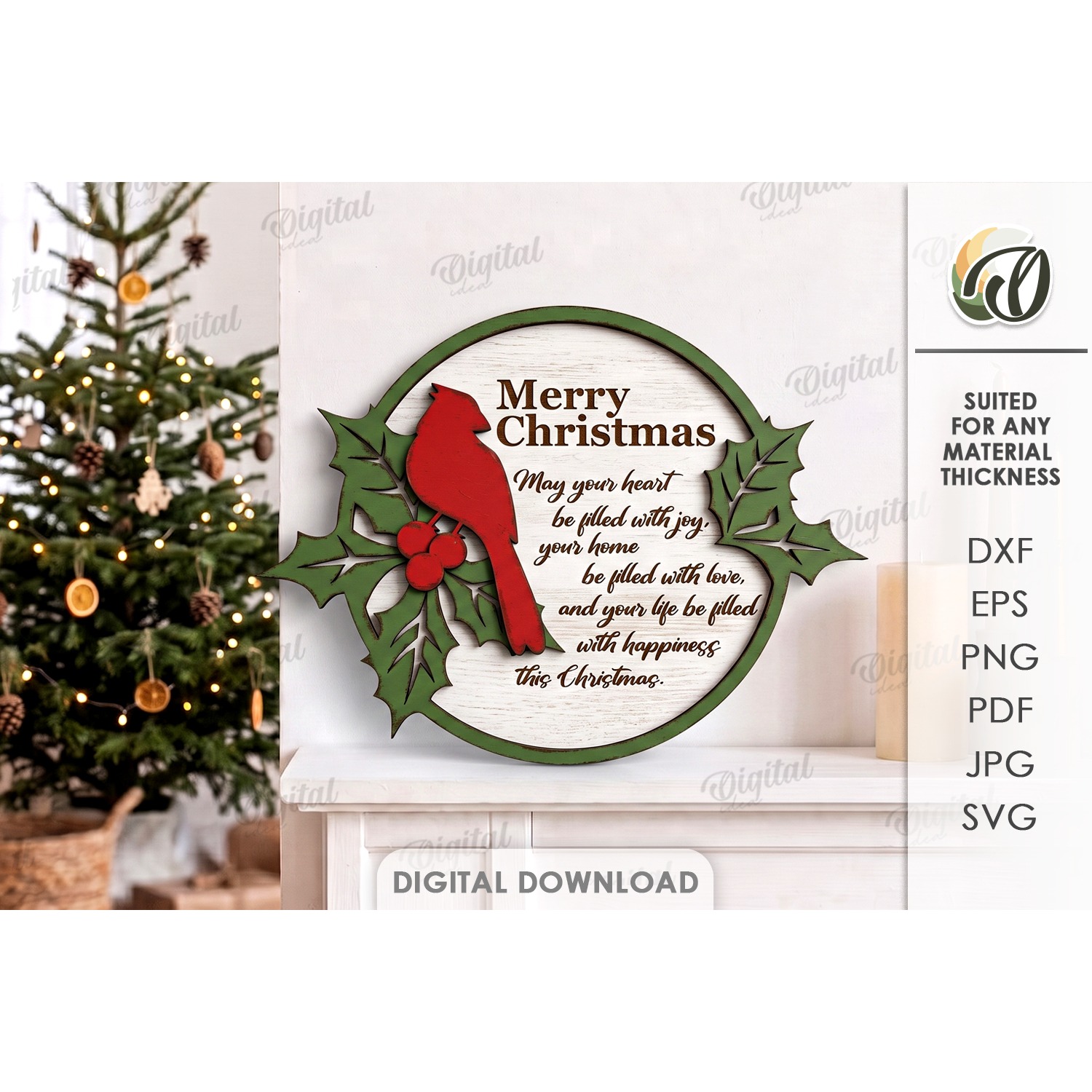 Christmas Grunge Round Sign Laser Cut. Christmas Decor SVG (3)