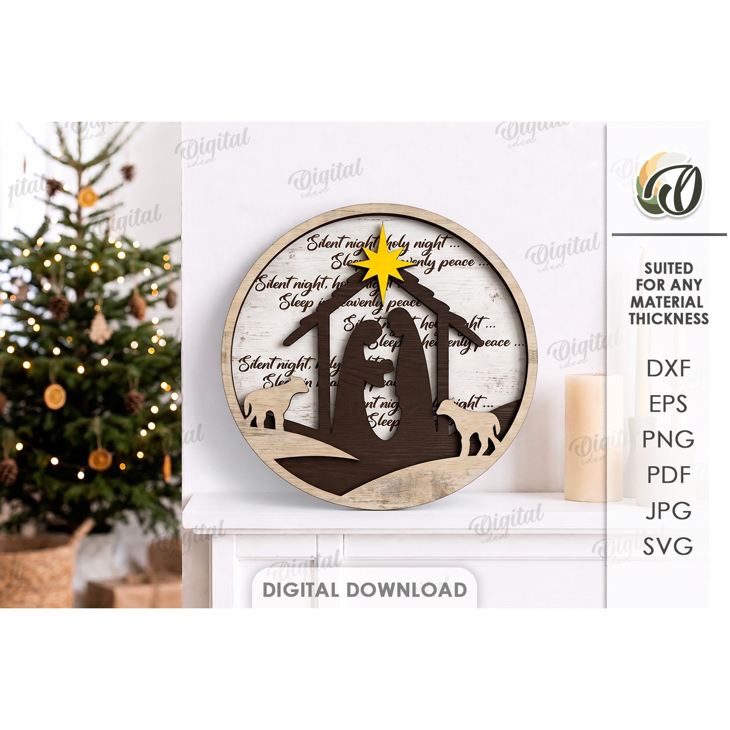 Christmas Grunge Round Sign Laser Cut. Christmas Decor SVG (4)