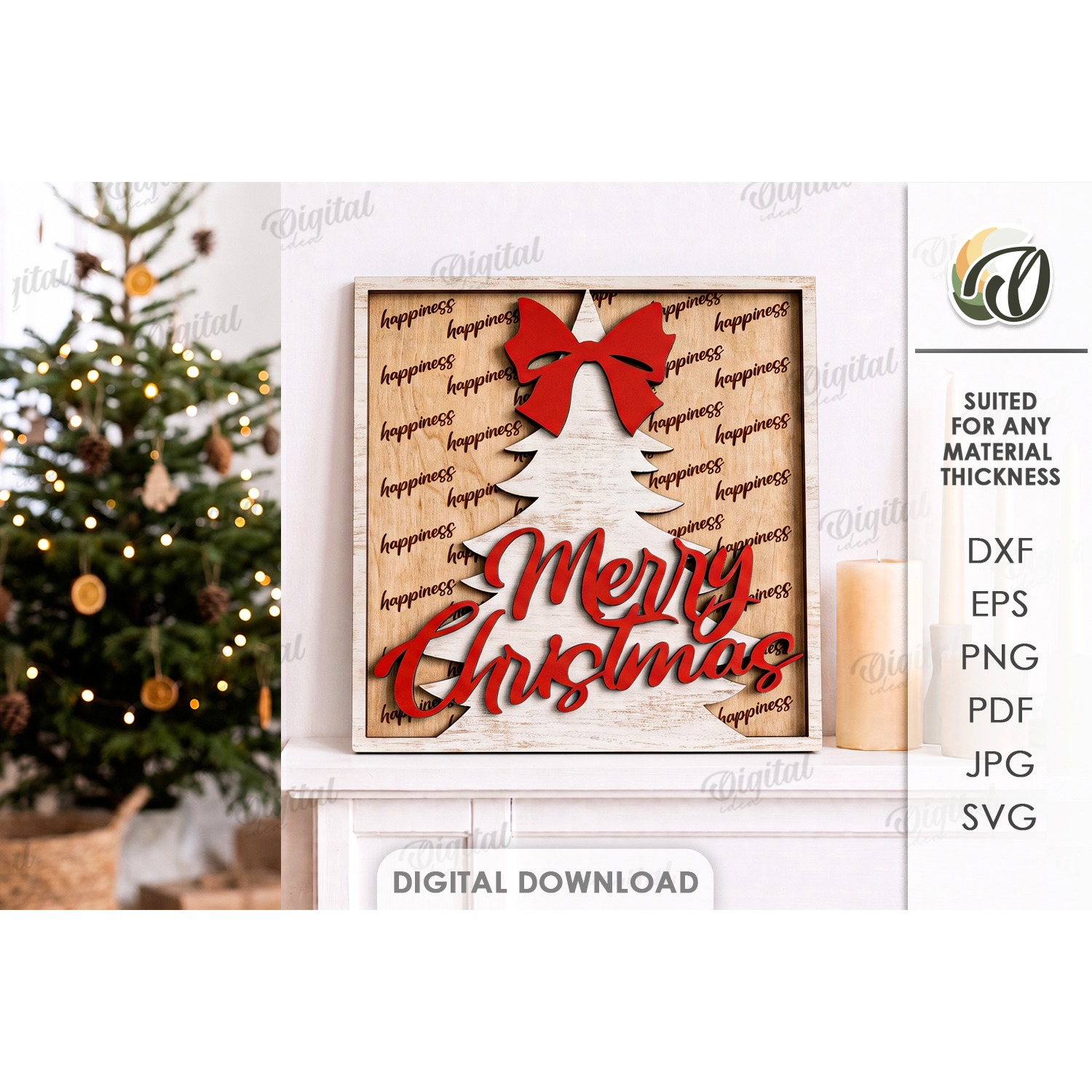 Christmas Grunge Wall Sign Laser Cut. Christmas Decor SVG (4)