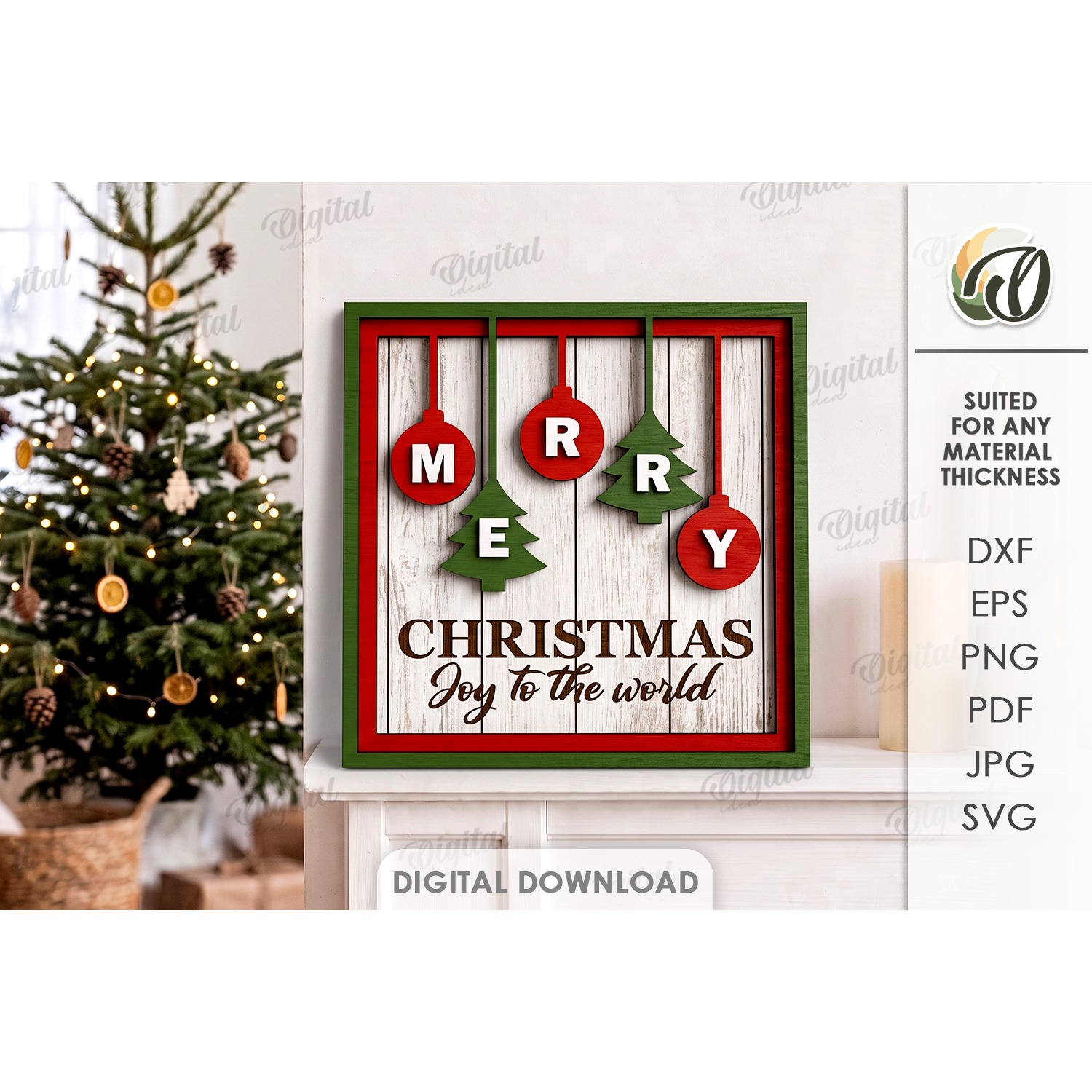 Christmas Grunge Wall Sign Laser Cut. Christmas Decor SVG (5)