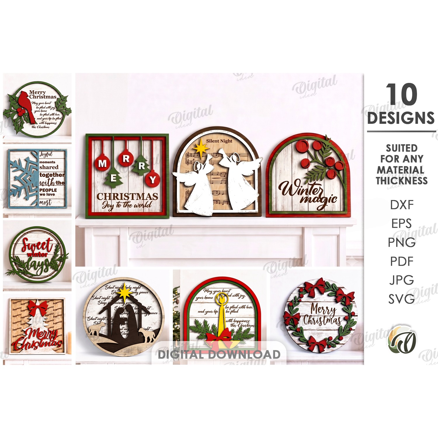 Christmas Grunge Wall Signs Bundle Laser Cut. Wall Decor SVG