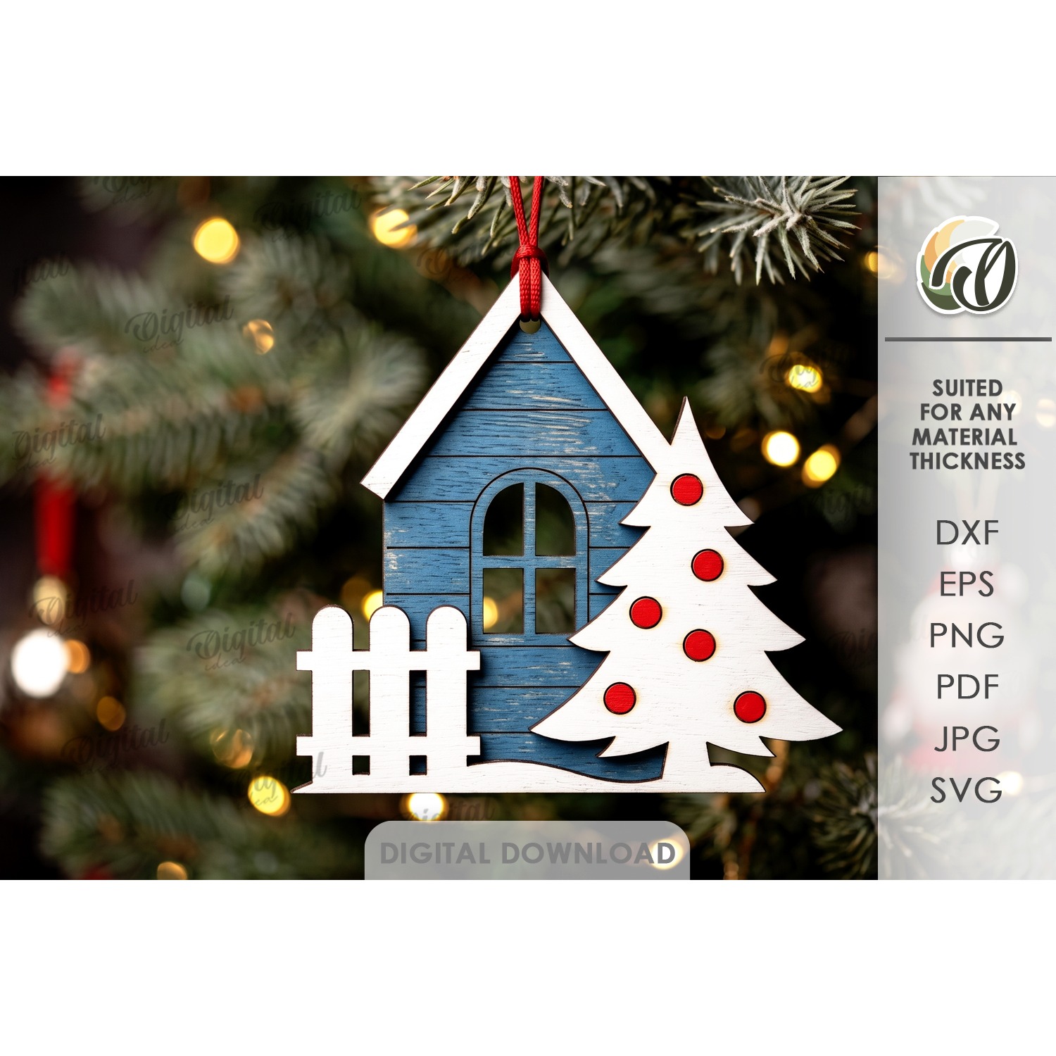 Christmas House Tree Ornament Laser Cut. Christmas Decor SVG (3)