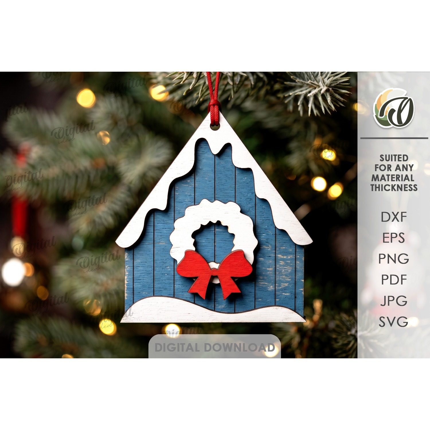 Christmas House Tree Ornament Laser Cut. Christmas Decor SVG (5)