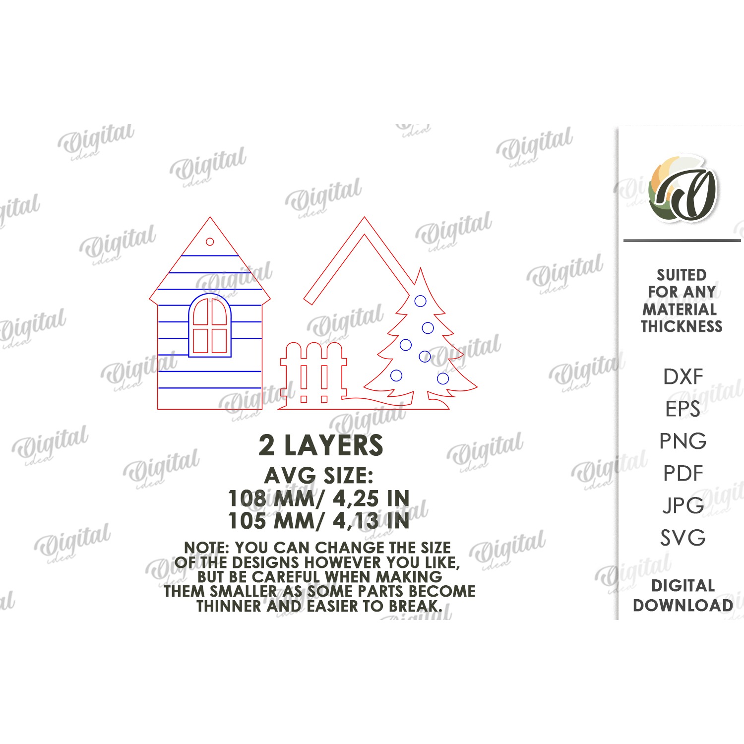 Christmas House Tree Ornament Laser Cut. Christmas Decor SVG (3) 2