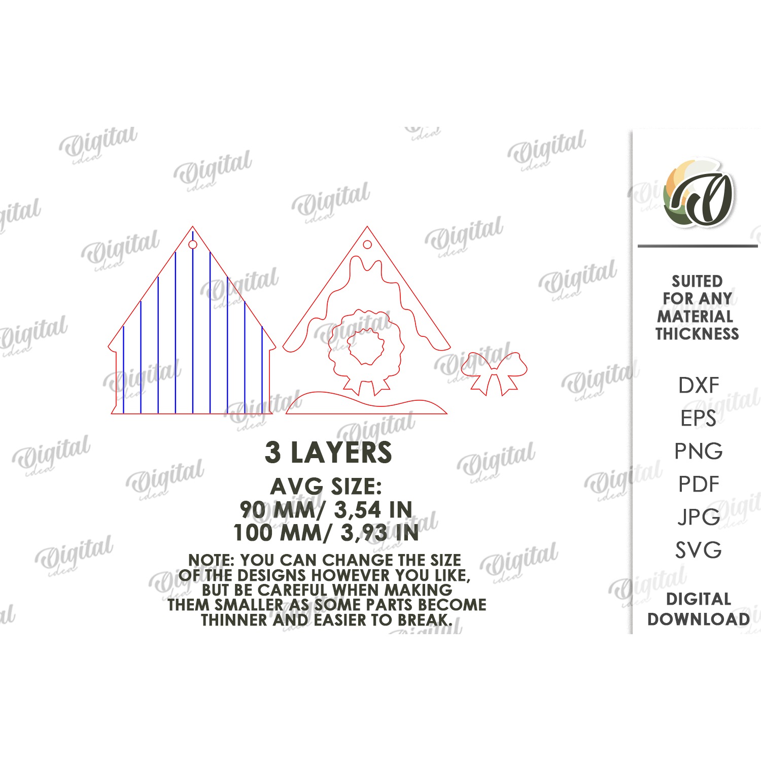 Christmas House Tree Ornament Laser Cut. Christmas Decor SVG (5) 2