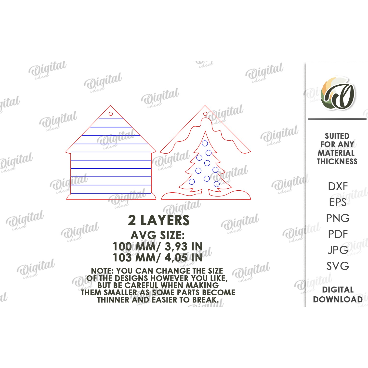 Christmas House Tree Ornaments Bundle Laser Cut 5