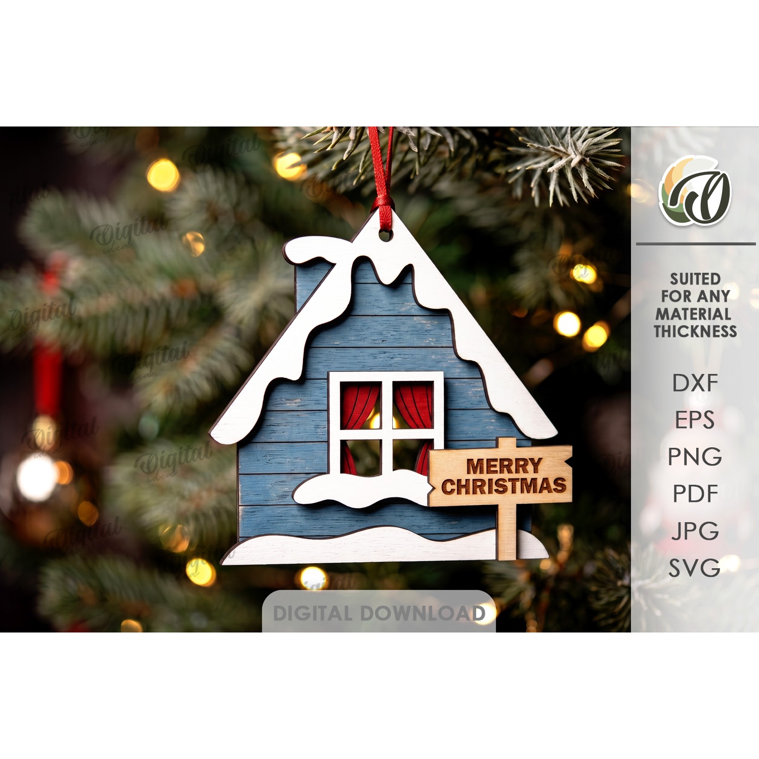 Christmas House Tree Ornaments Bundle Laser Cut 8