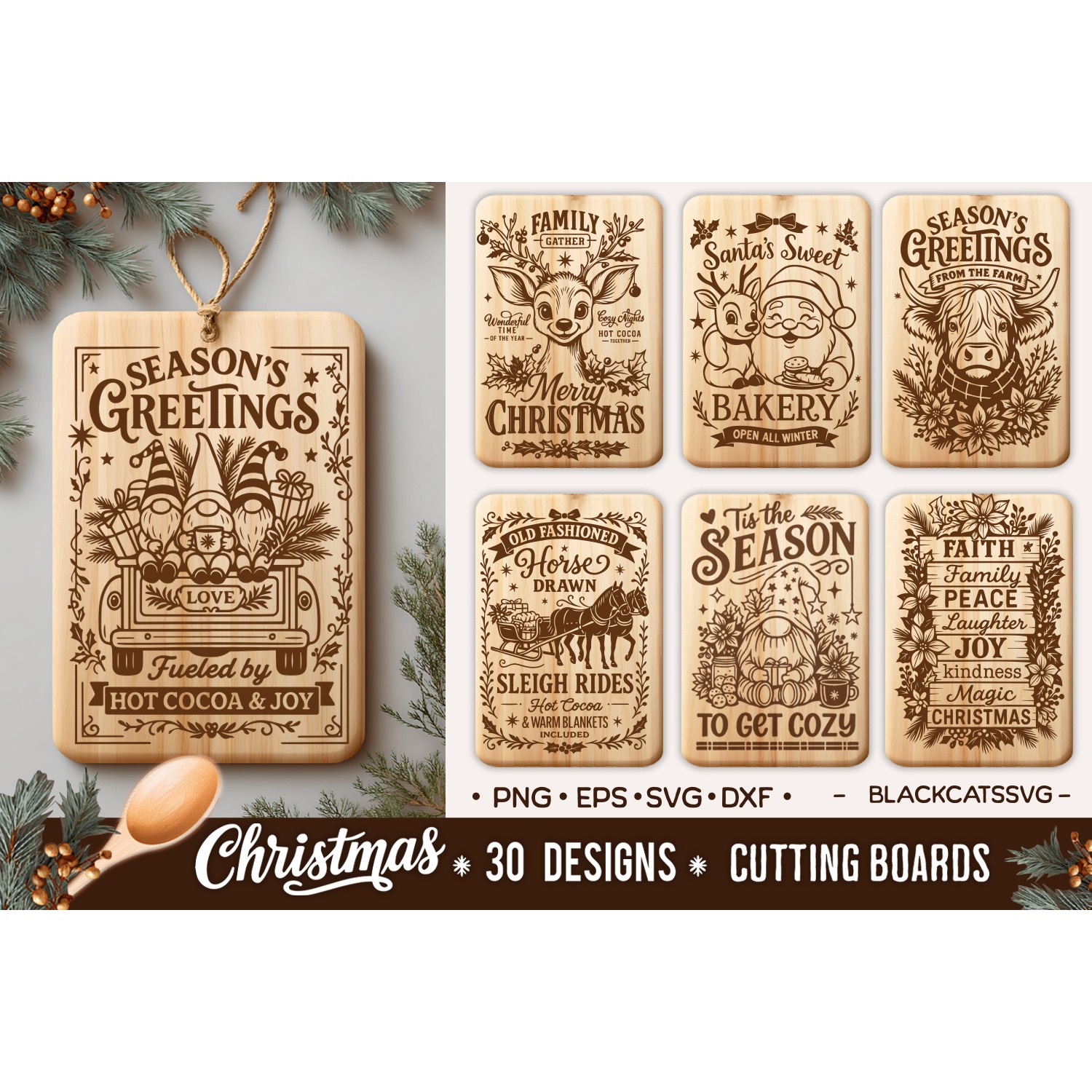 Christmas Kitchen Cutting Board SVG Bundle 30 designs