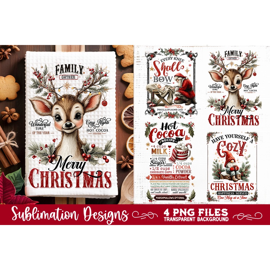 Christmas Kitchen Towel 4 PNG Retro PNG Sublimation