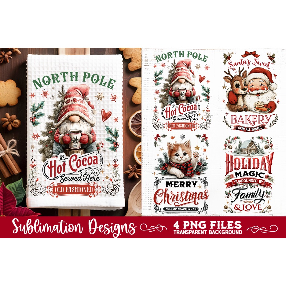 Christmas Kitchen Towel 4 PNG Retro PNG Sublimation (3)