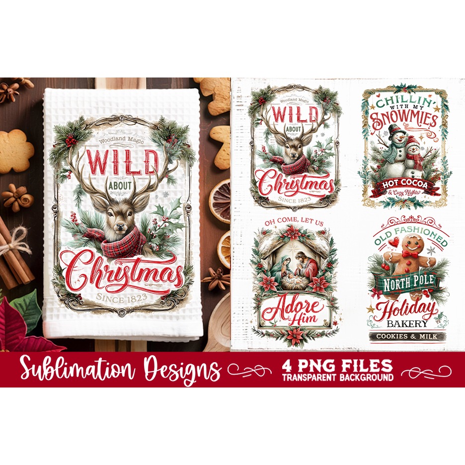 Christmas Kitchen Towel 4 PNG Retro PNG Sublimation (7)