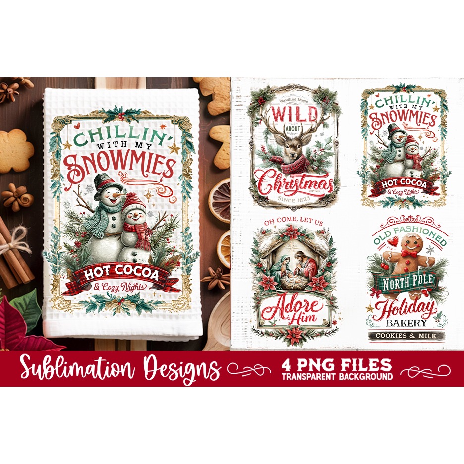 Christmas Kitchen Towel 4 PNG Retro PNG Sublimation (7) 3