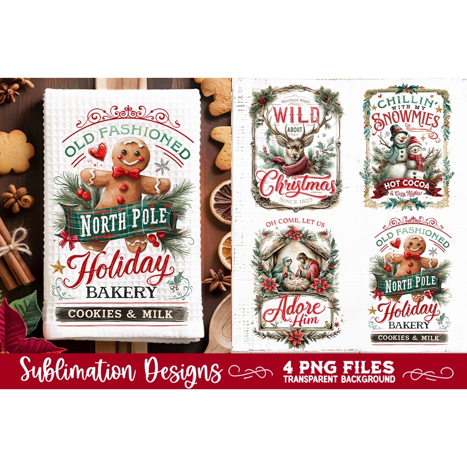 Christmas Kitchen Towel 4 PNG Retro PNG Sublimation (7) 4