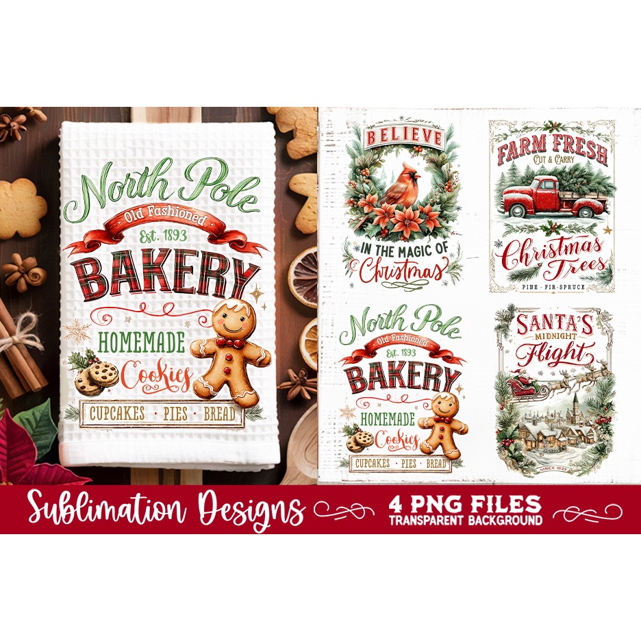 Christmas Kitchen Towel 4 PNG Retro PNG Sublimation (8) 3